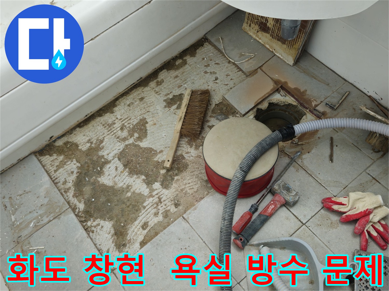 남양주 화도 창현 욕실 타일 밑 누수 - 방수층 손상 확인