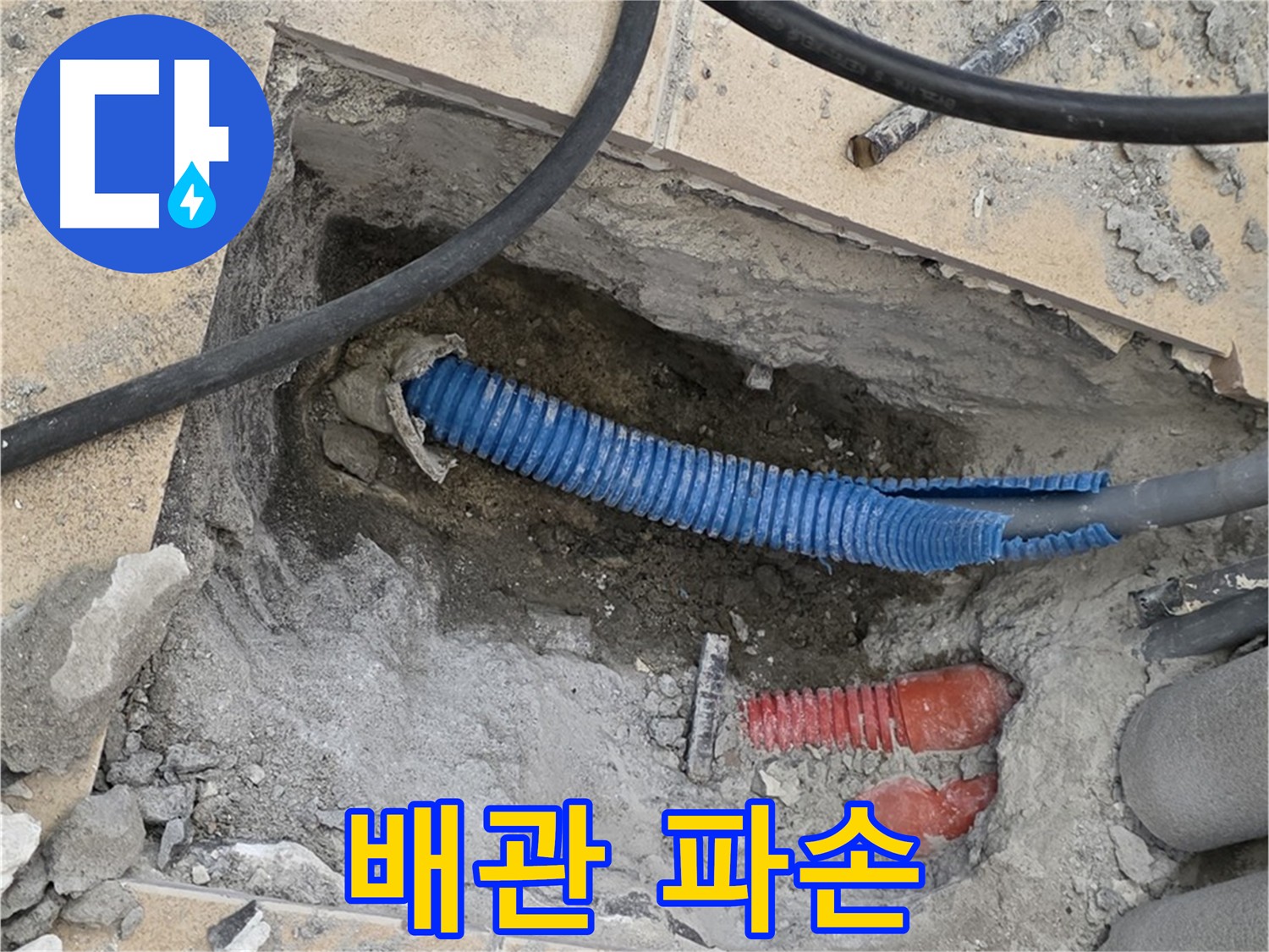 양주 누수 - 굴착 작업 후 배관의 파손된 부분을 확인하는 모습