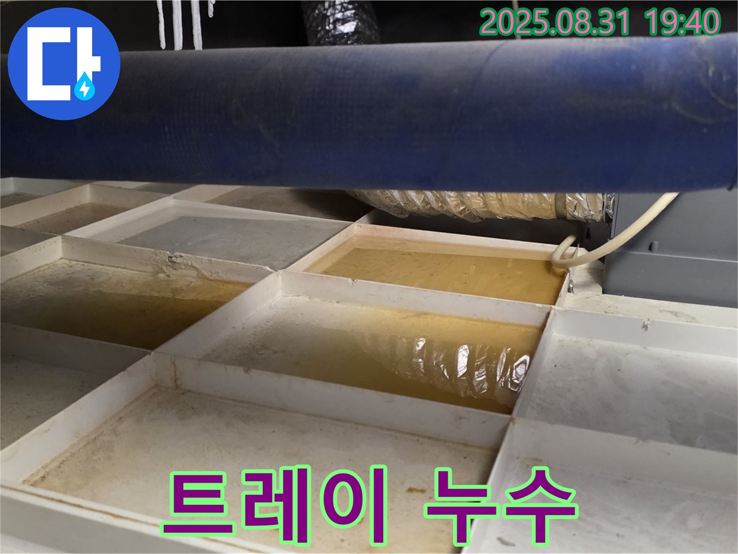 누수 트레이 - 물 고임, 누수 의심