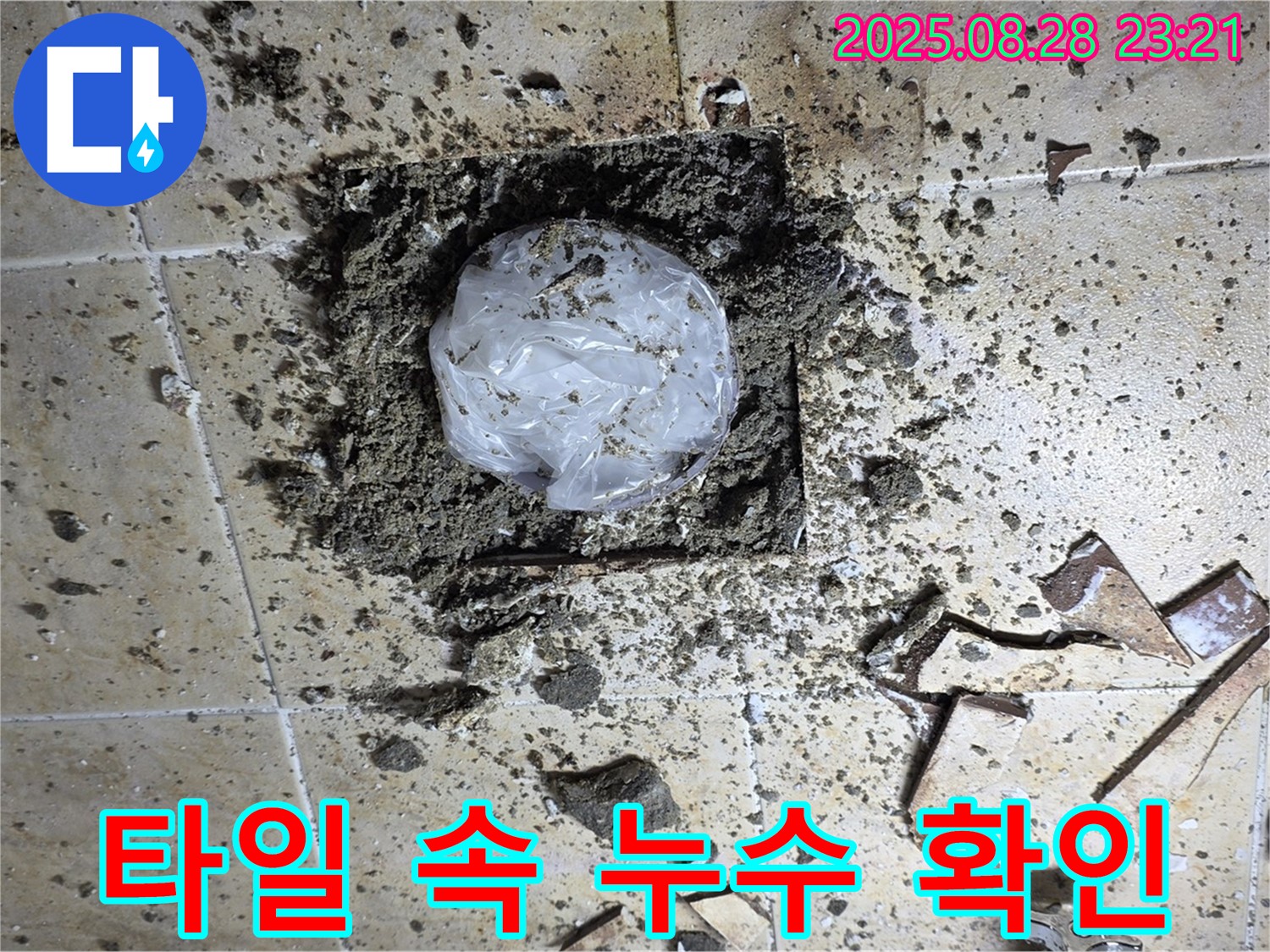 깨진 타일 속 누수 확인 - 숨은 누수 전문가