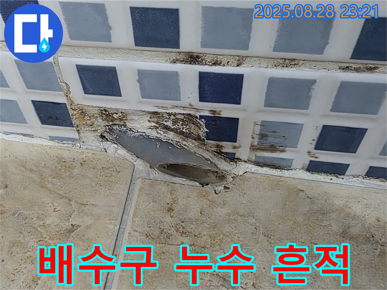 배수구 주변 누수 흔적 - 정밀 탐지