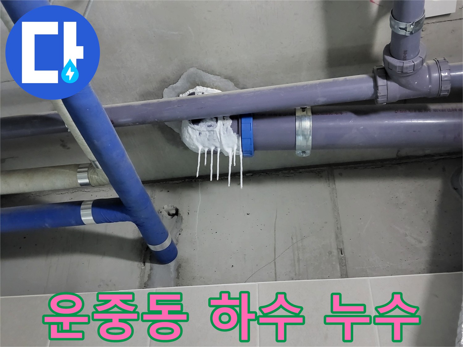 운중동 하수 배관 누수 - 임시 조치된 배관에서 누수 발생
