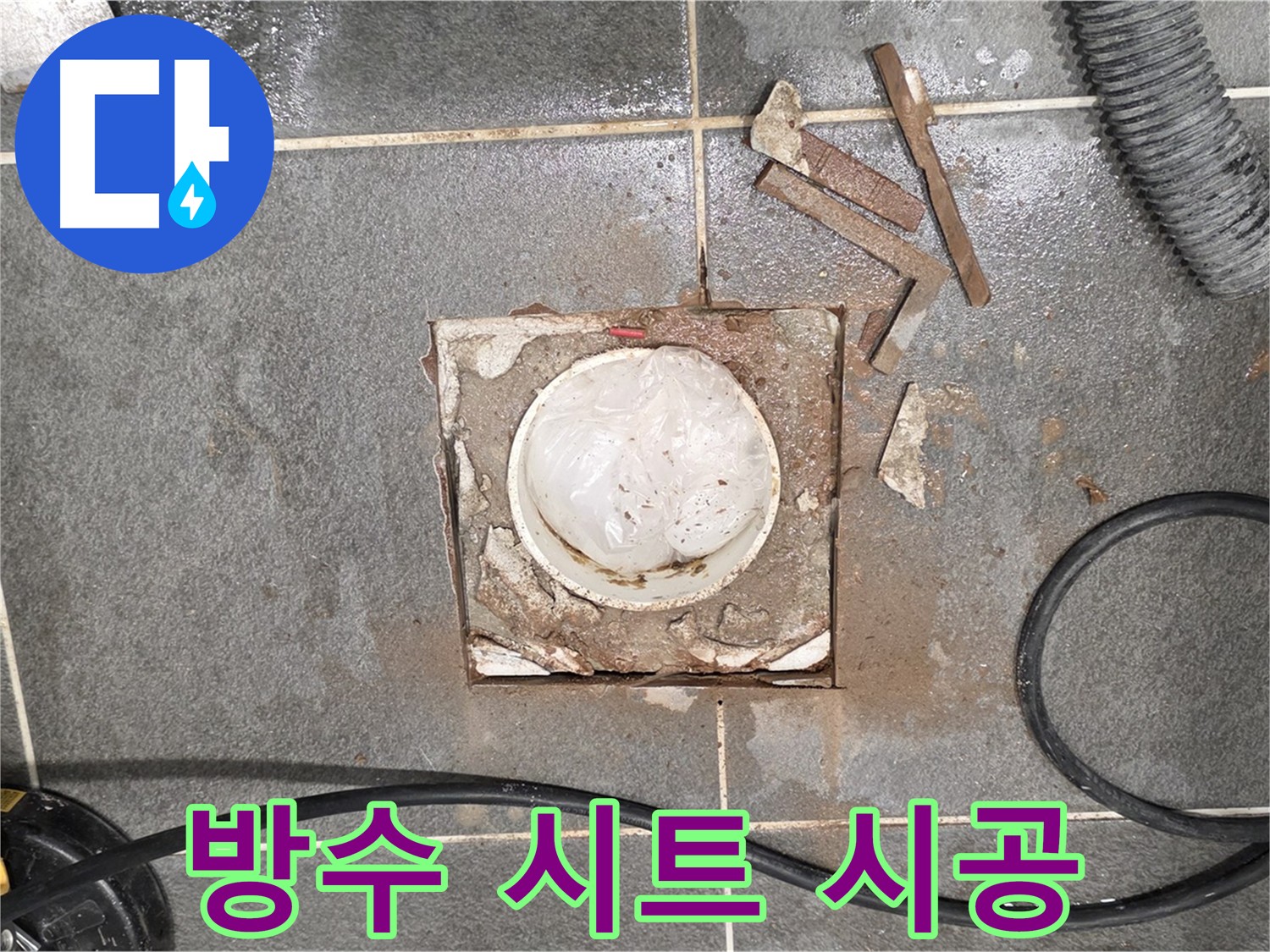 운정 욕실 배수구 주변 누수 - 방수 시트 시공 작업 진행