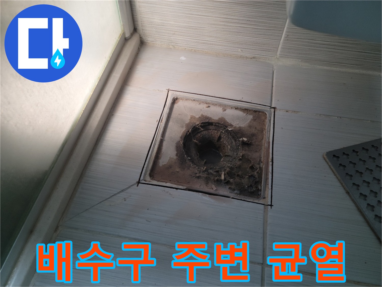 욕실 배수구 주변 균열 상세 사진