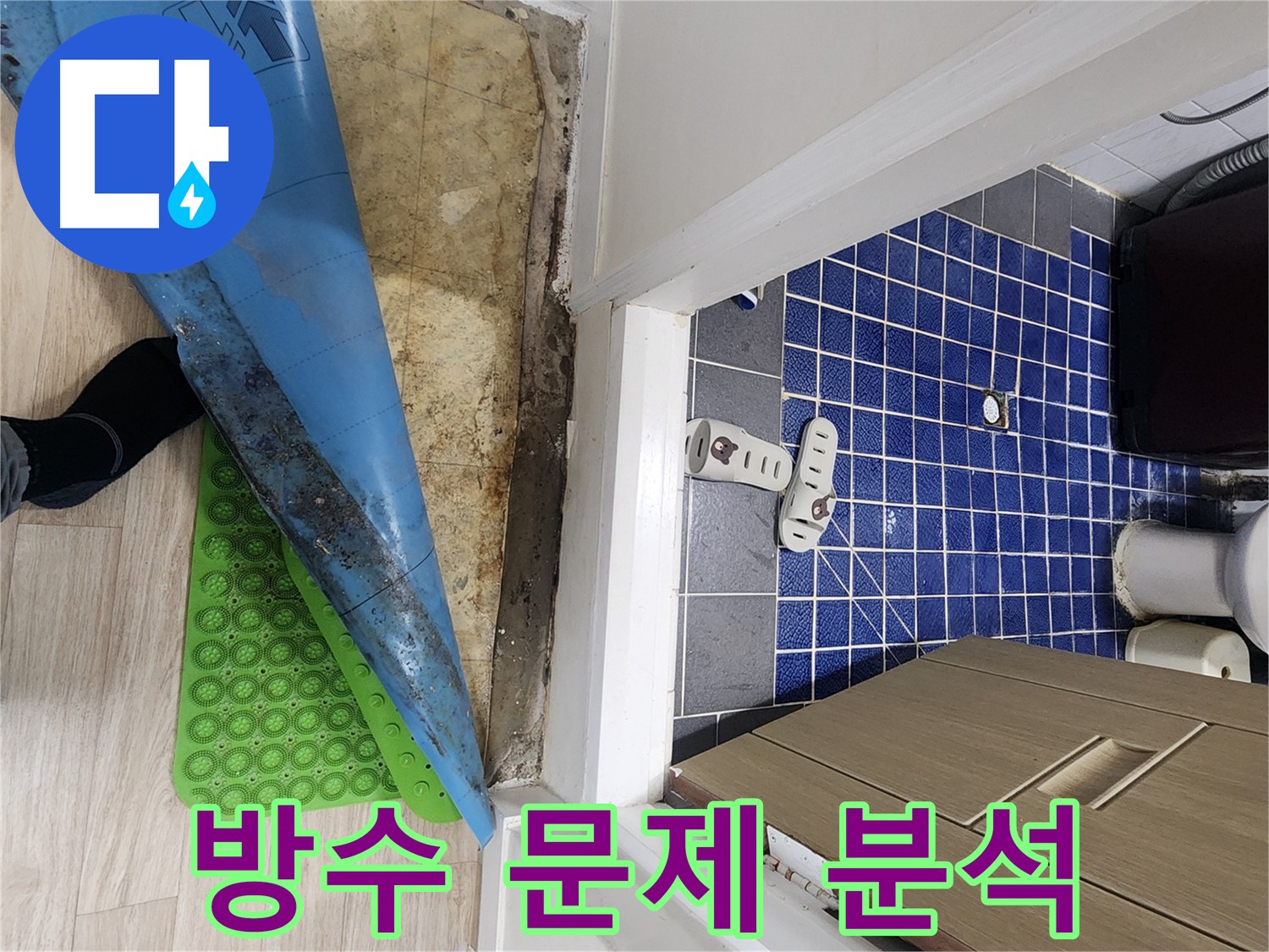 노원구 화장실 누수탐지 - 장판 아래 습기, 방수층 문제 확인