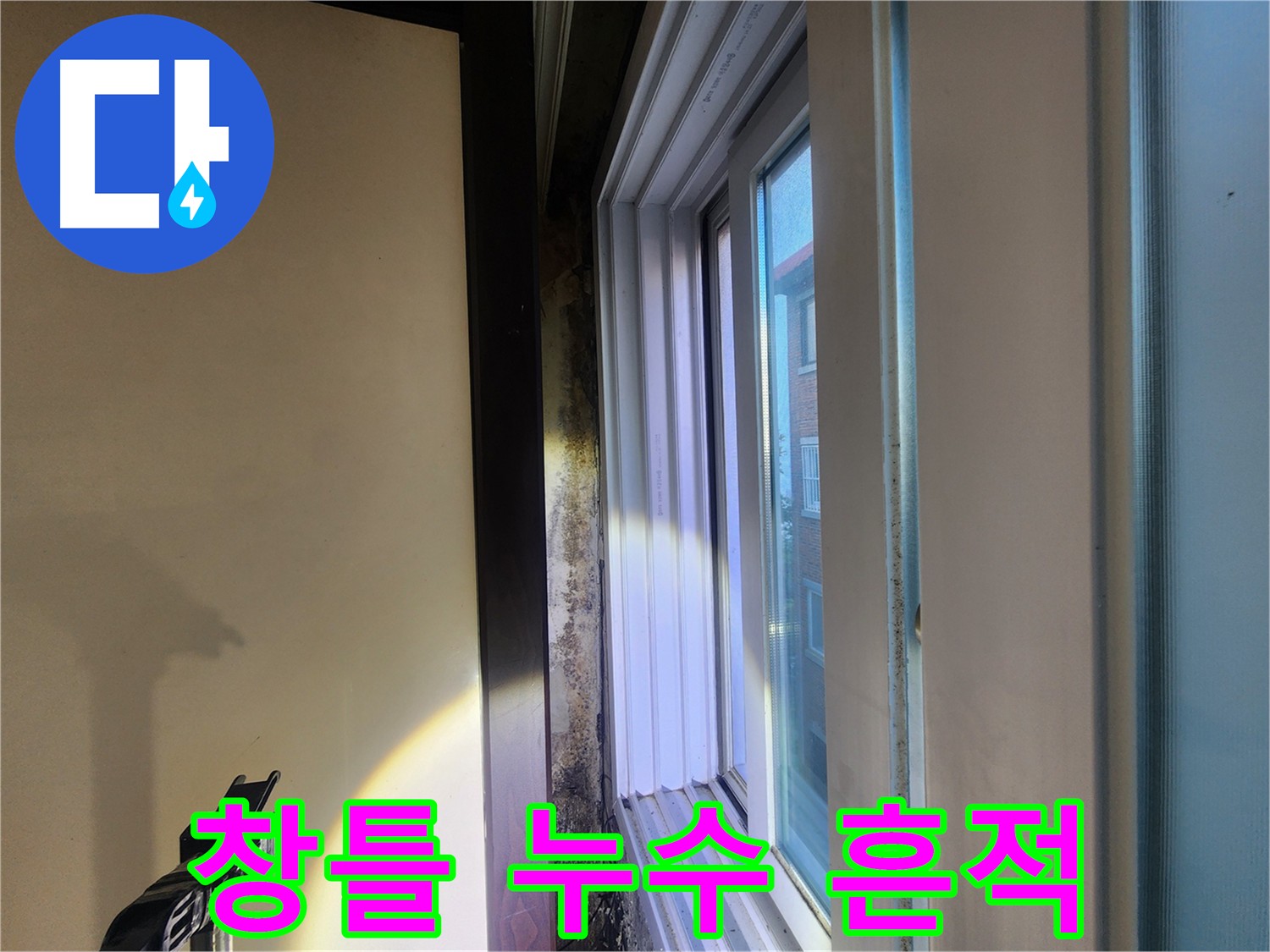 창틀 주변 벽면 누수 흔적 - 외부 침투로 인한 문제