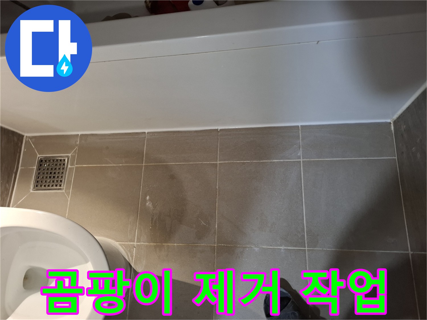 욕실 바닥 타일 틈새 곰팡이 제거 작업 - 깨끗한 욕실 환경