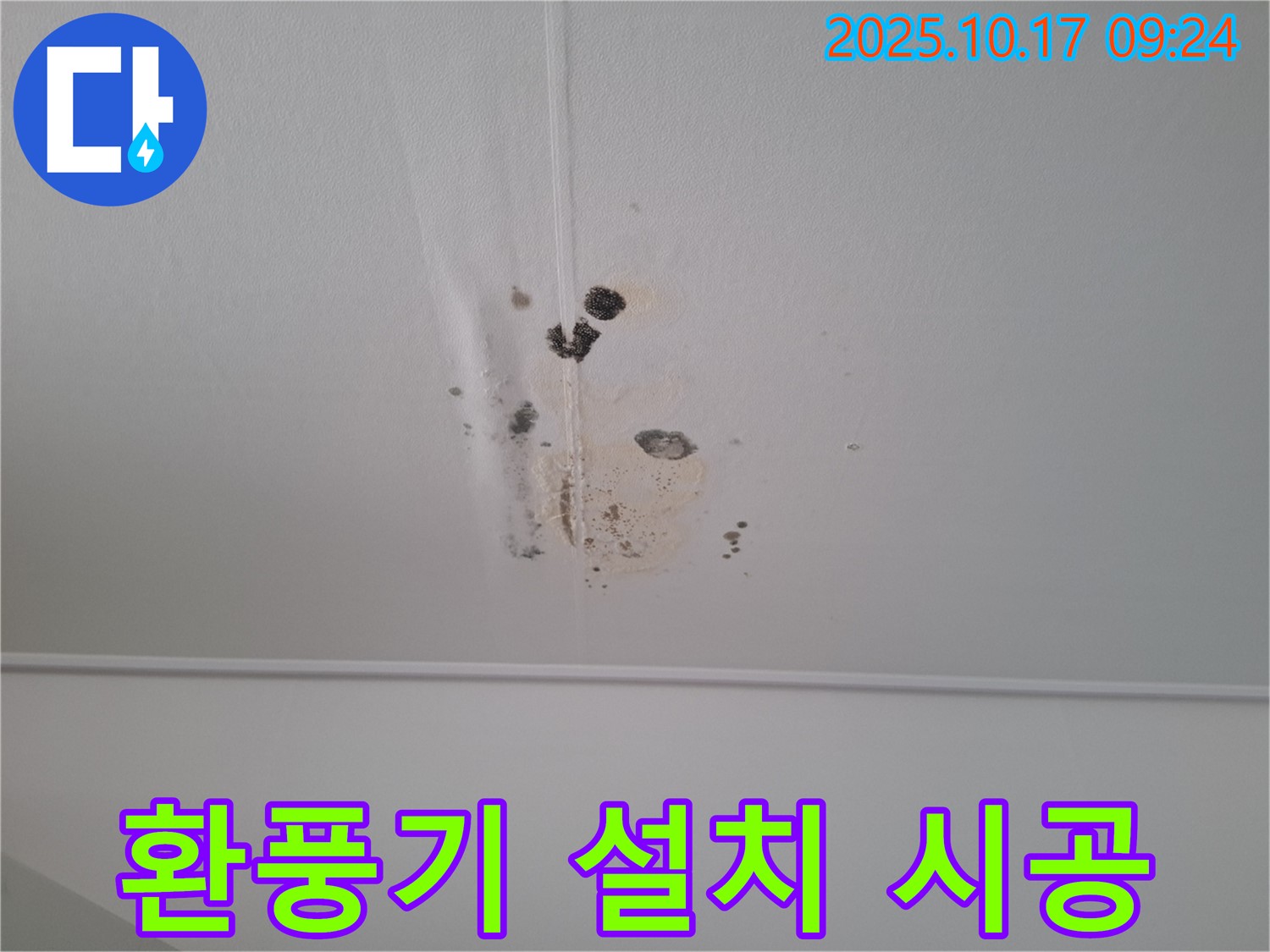 판교 봇들마을 아파트 천장 누수 - 곰팡이 제거 후 환풍기 설치