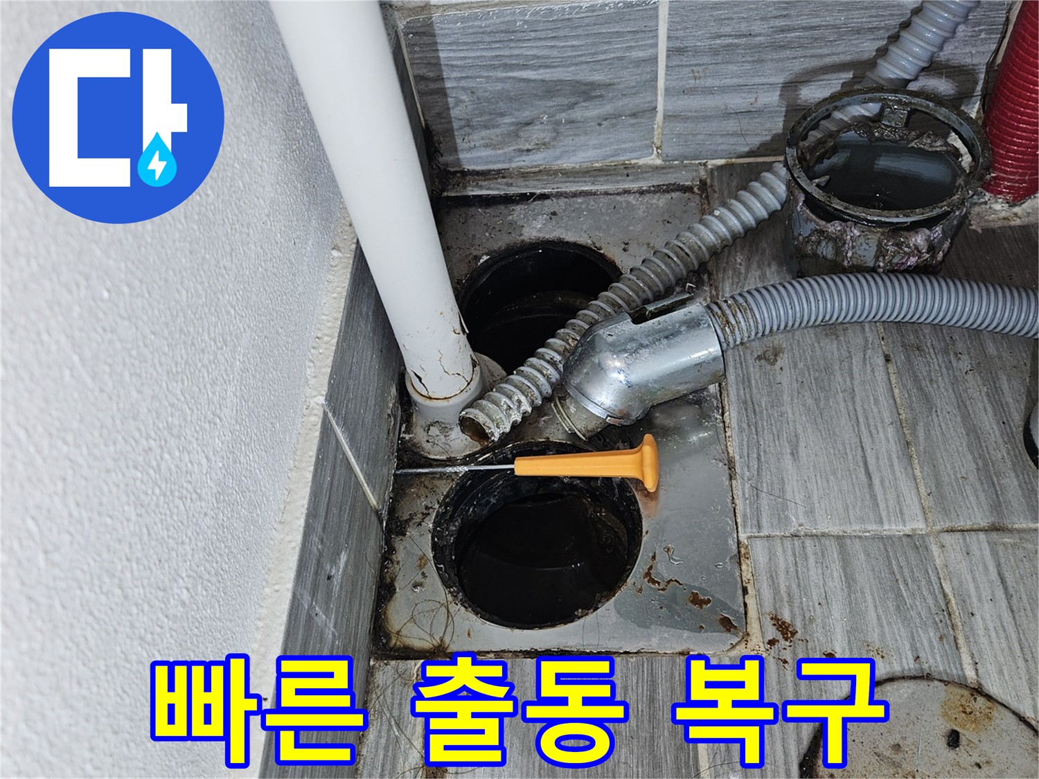 오염된 세탁실 배수구 - 강동구 천호동 누수, 빠른 출동 및 긴급 복구 서비스