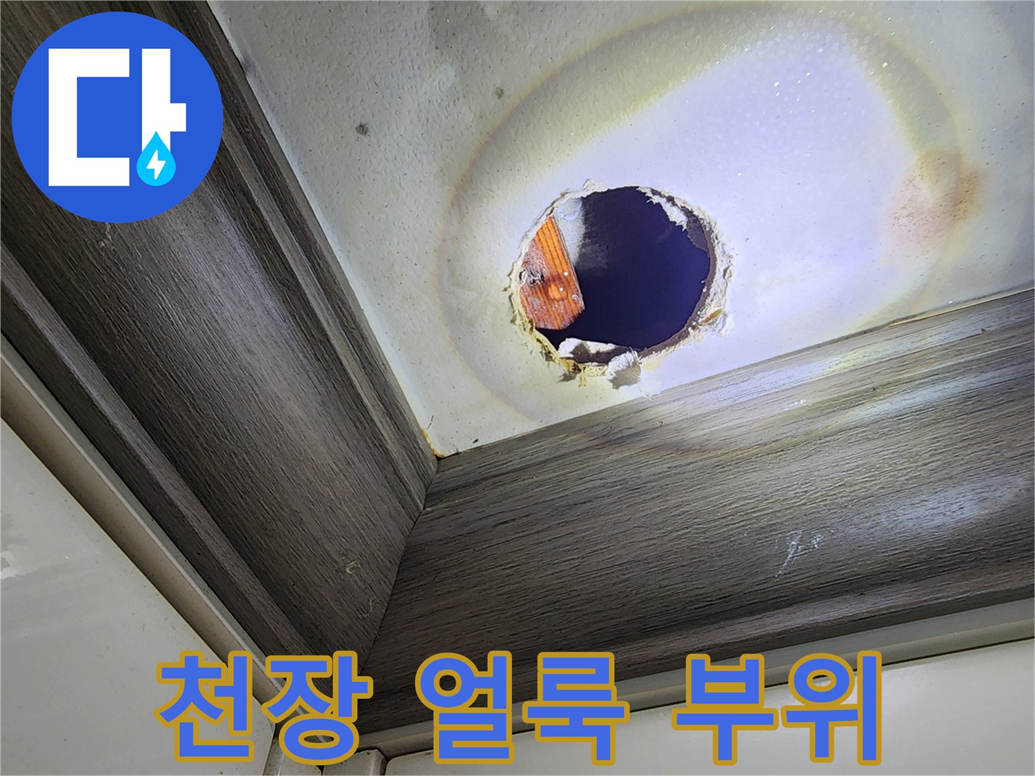변색된-천장-마감재와-절개구멍