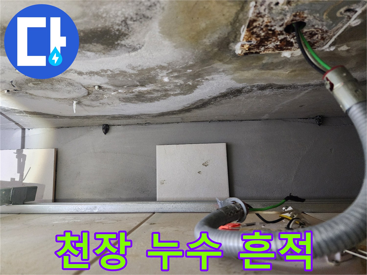 천장 누수 흔적 - 곰팡이 발생 위험 증가
