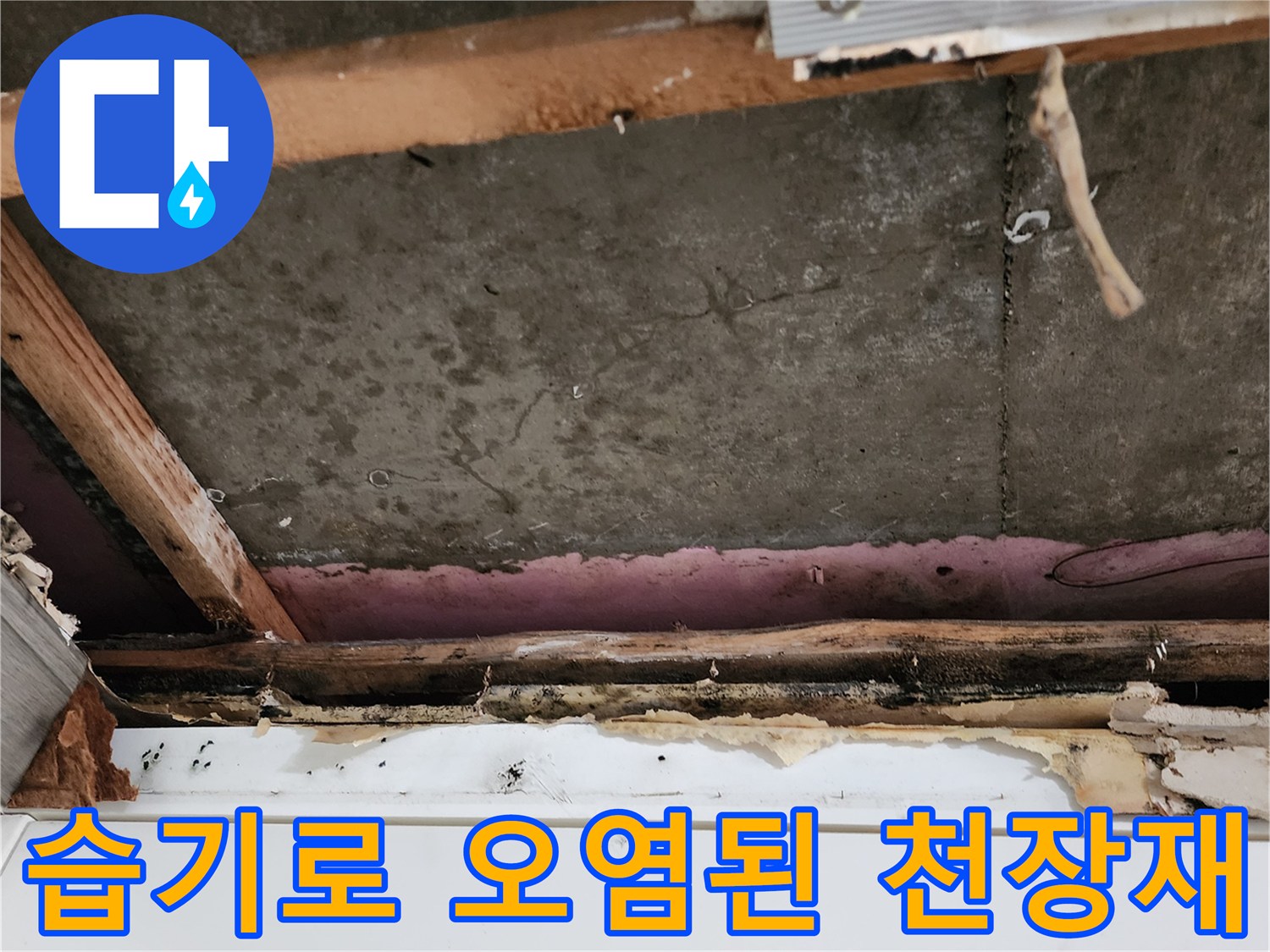 물샘 흔적으로-오염된-천장 내부-구조물