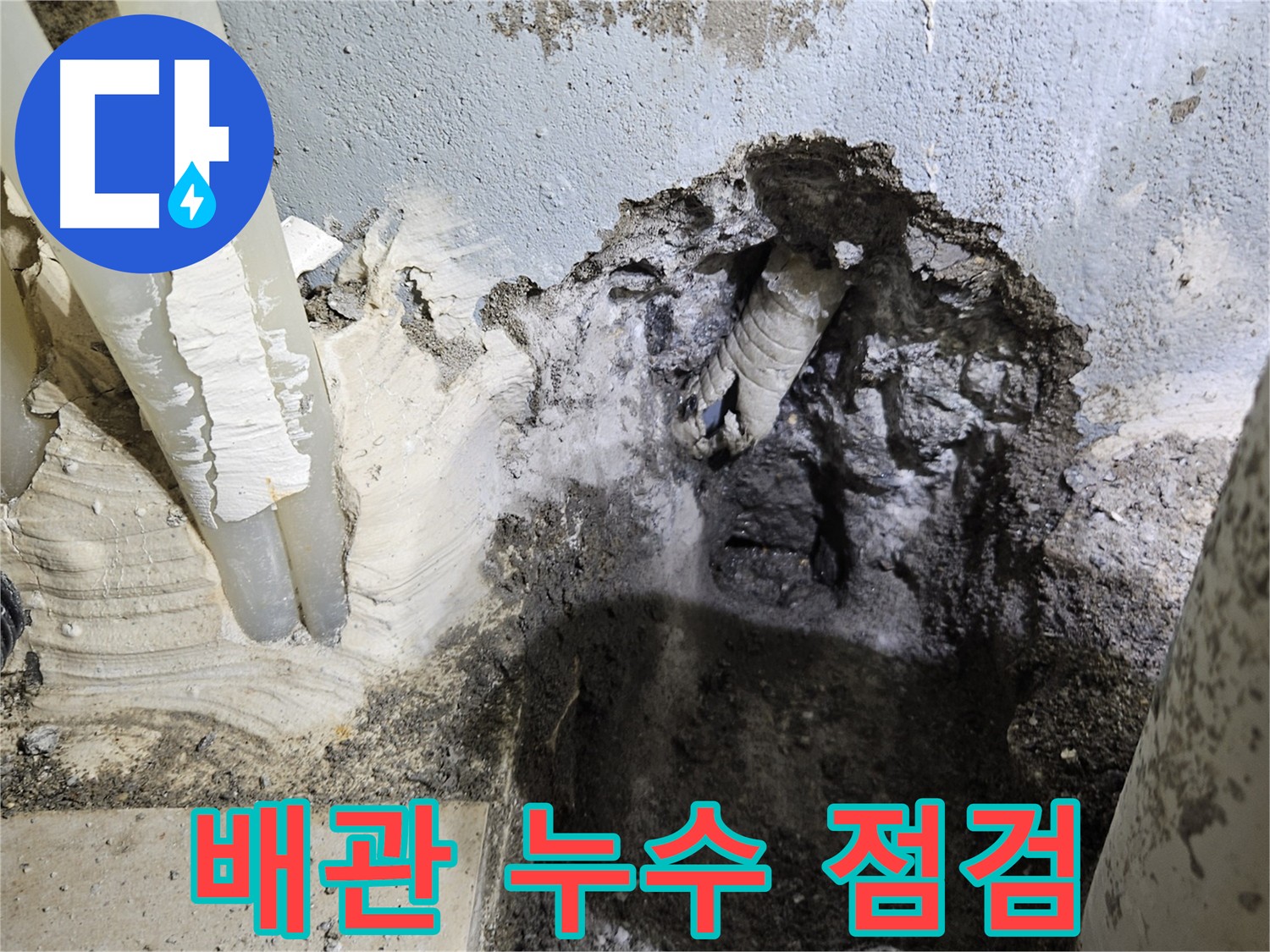 배관 누수 점검 중 작은 균열도 놓치지 않는 꼼꼼한 모습