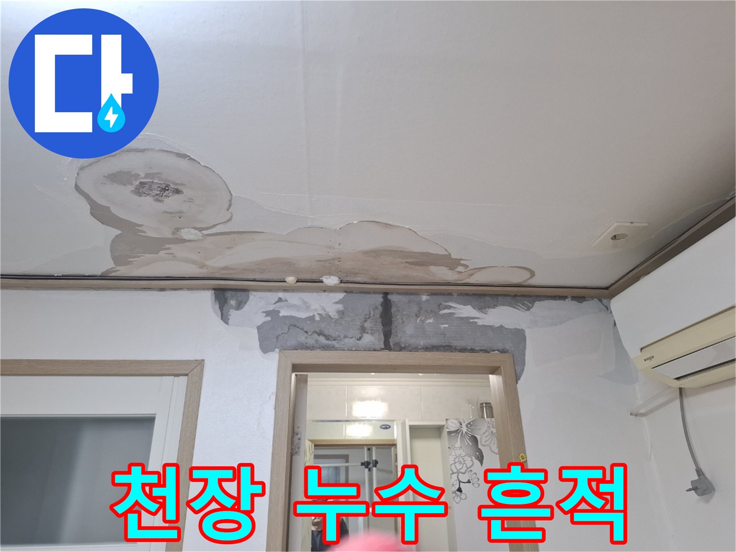 천장 누수 흔적 - 젖은 천장과 곰팡이 - 누수 피해 상황을 보여주는 이미지