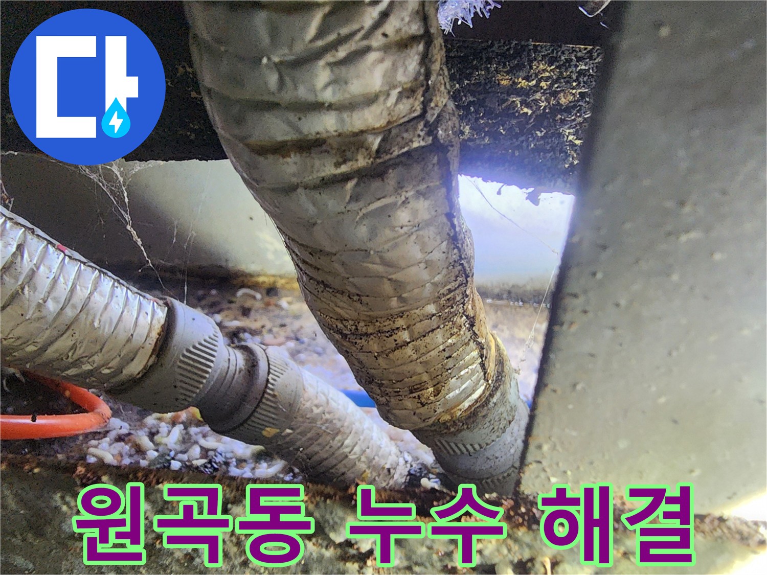 안산 원곡동 푸르지오 아파트 베란다 누수 - 배관 주변 습기