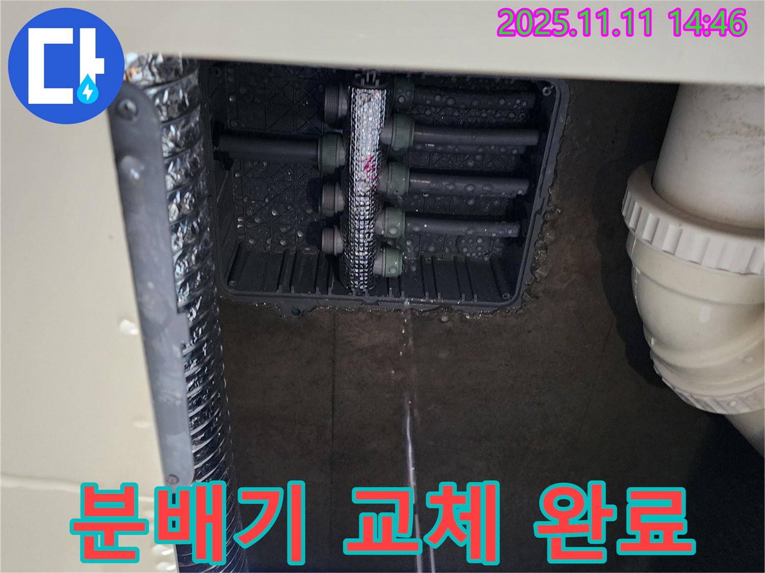 분배기 누수 - 새 분배기 설치 완료