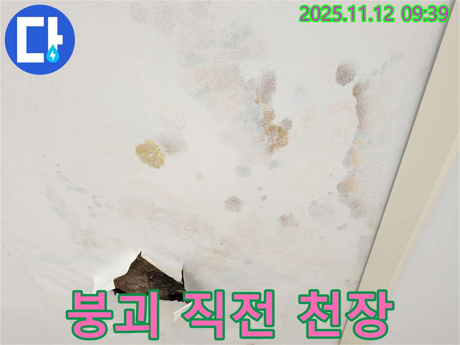 붕괴 직전 천장 - 위험 - 신속한 해결