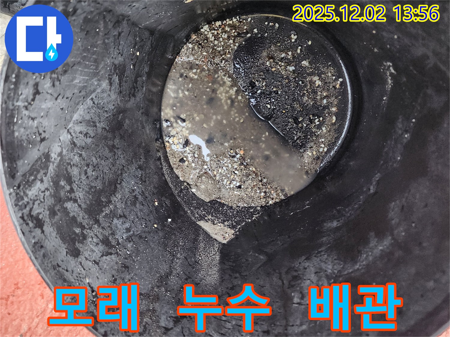 양동이 속 모래 섞인 물 - 배관 손상 의심