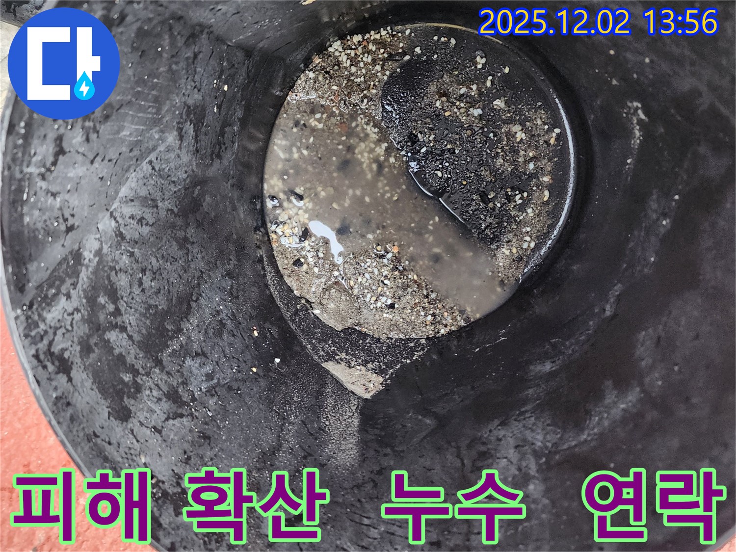 양동이 속 물 - 누수 피해 확산 중