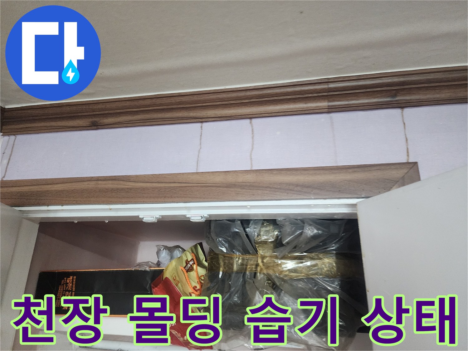 천장 몰딩 부분의 습기 및 얼룩 확인