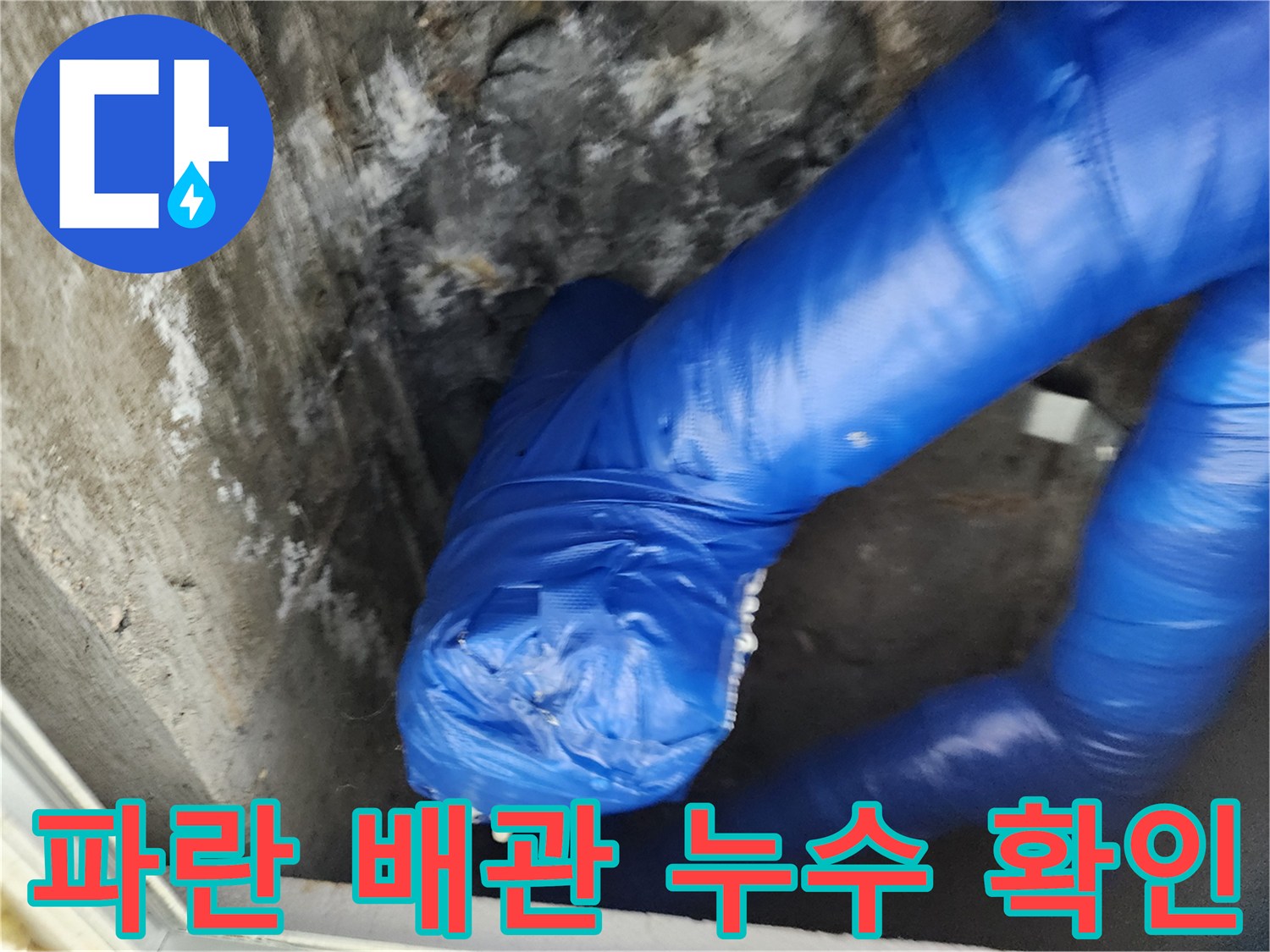 물샘이 의심되는-젖은 상태의 파란색 보임재