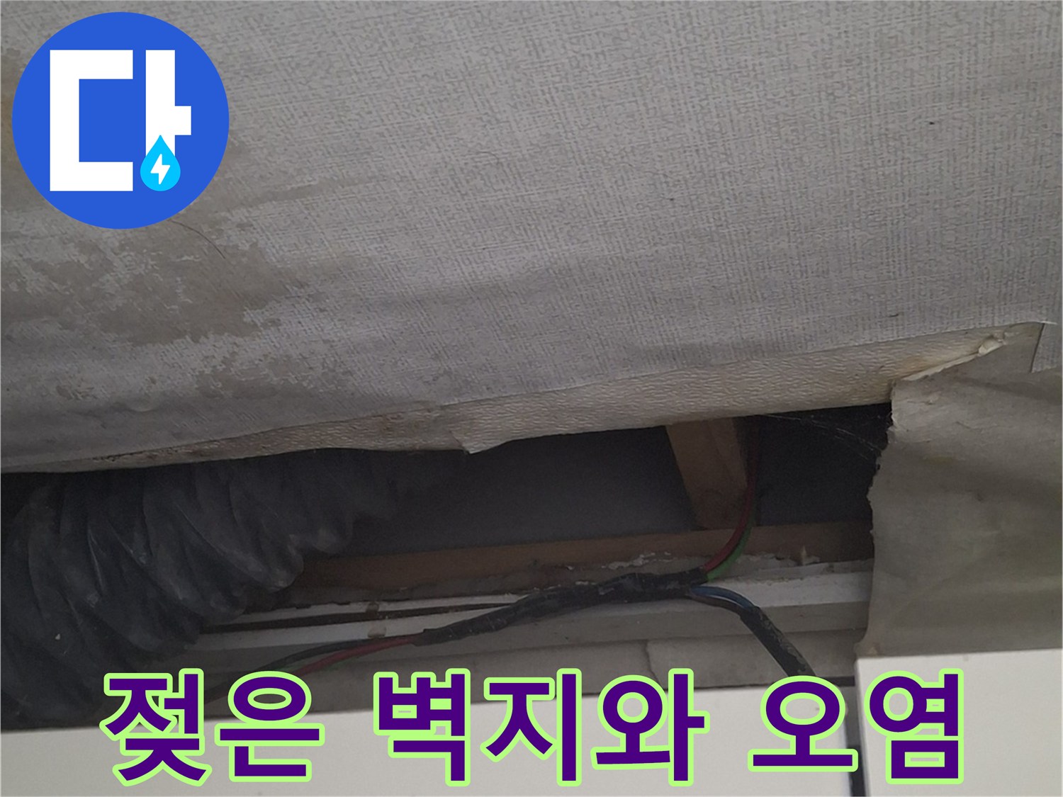 싱크대 옆 벽면 곰팡이 및 습기 흔적 사진