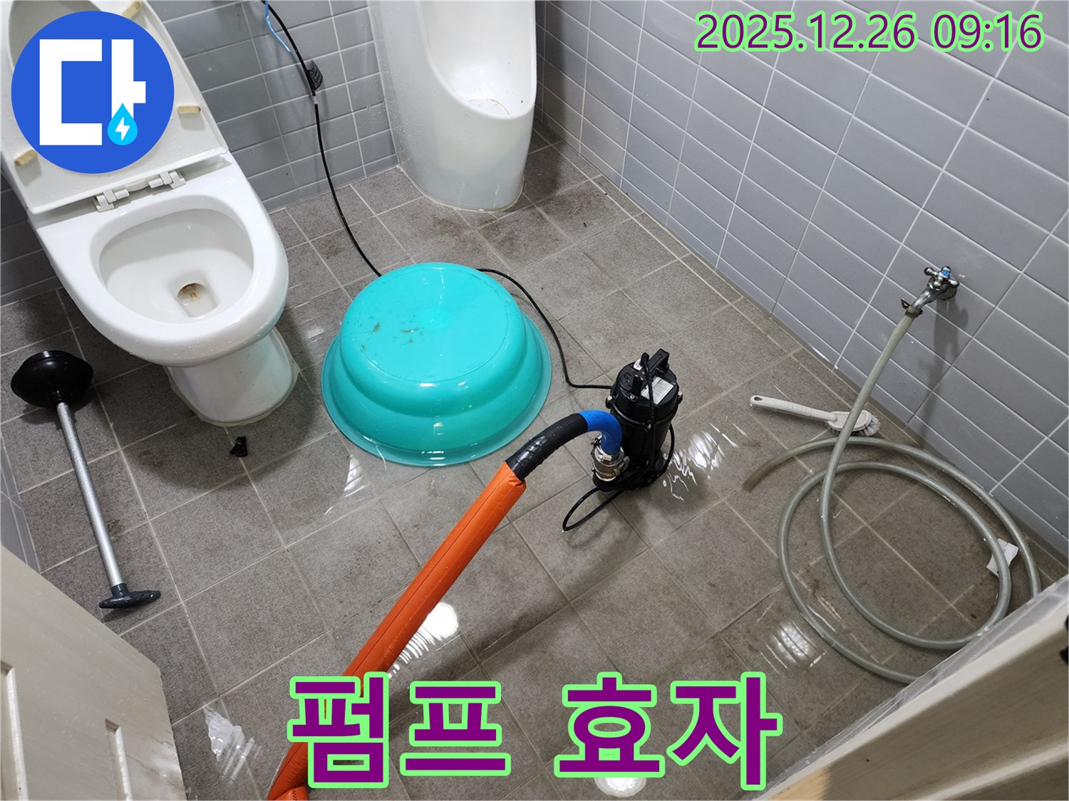 공용 화장실 침수 - 펌프가 효자