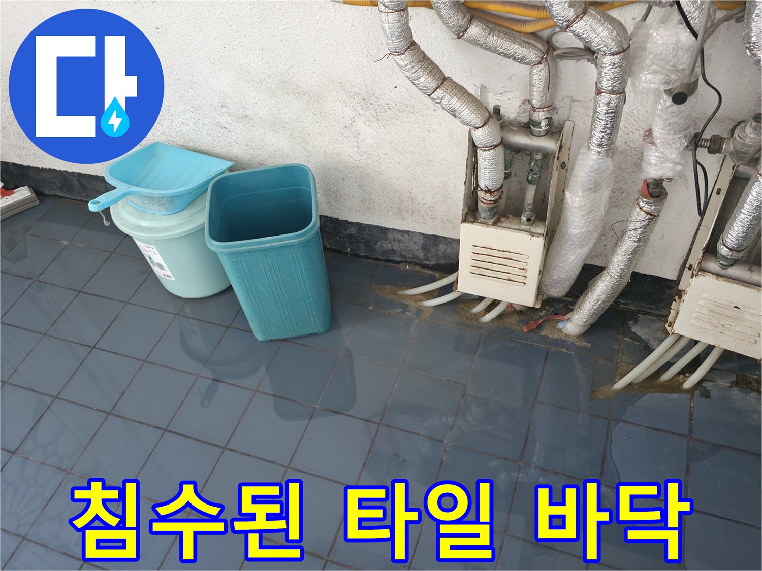 오수가-역류하여-타일-바닥에-고여있는-장면