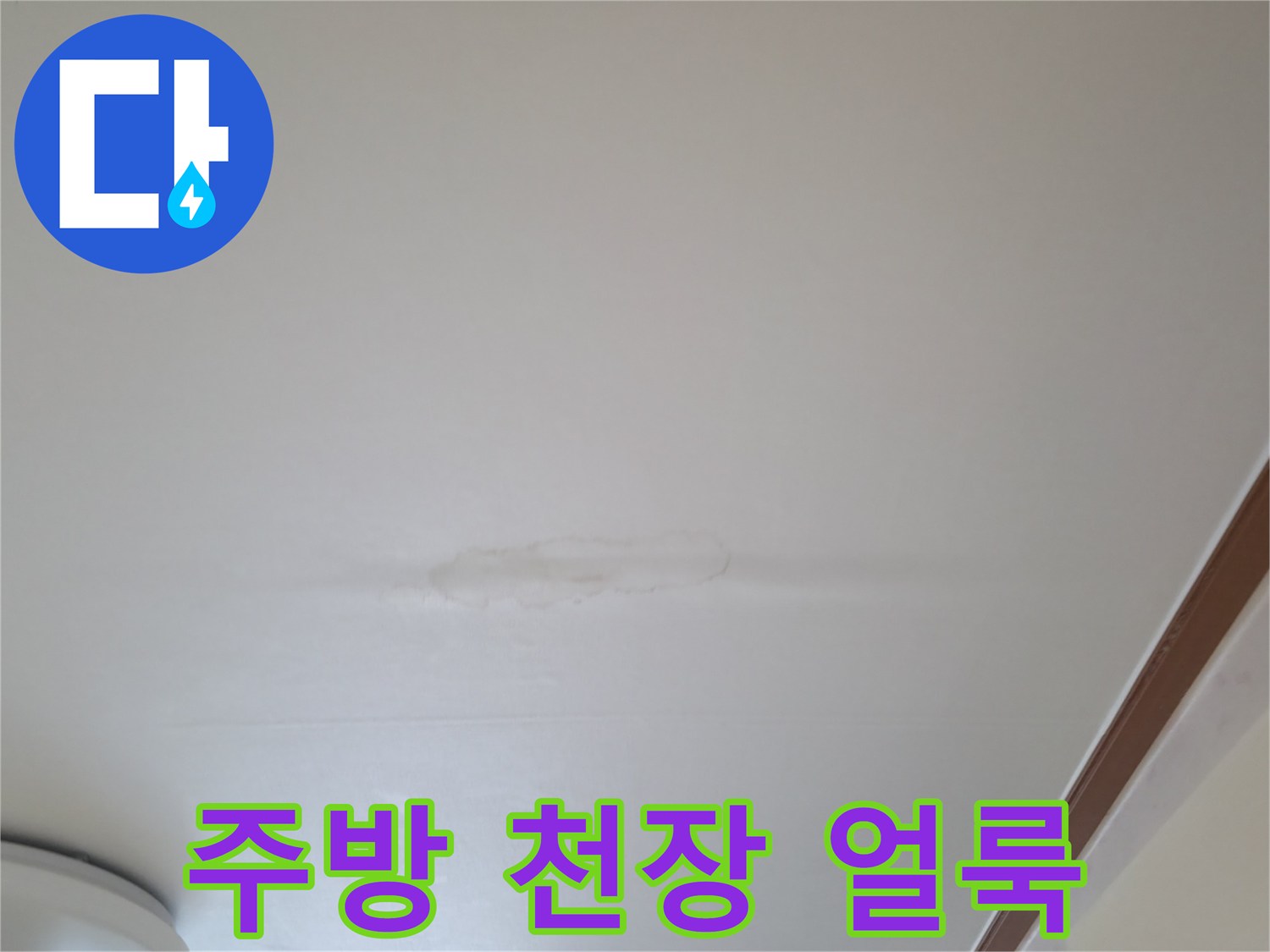 아랫집 주방 천장에 발생한 젖은 얼룩 사진