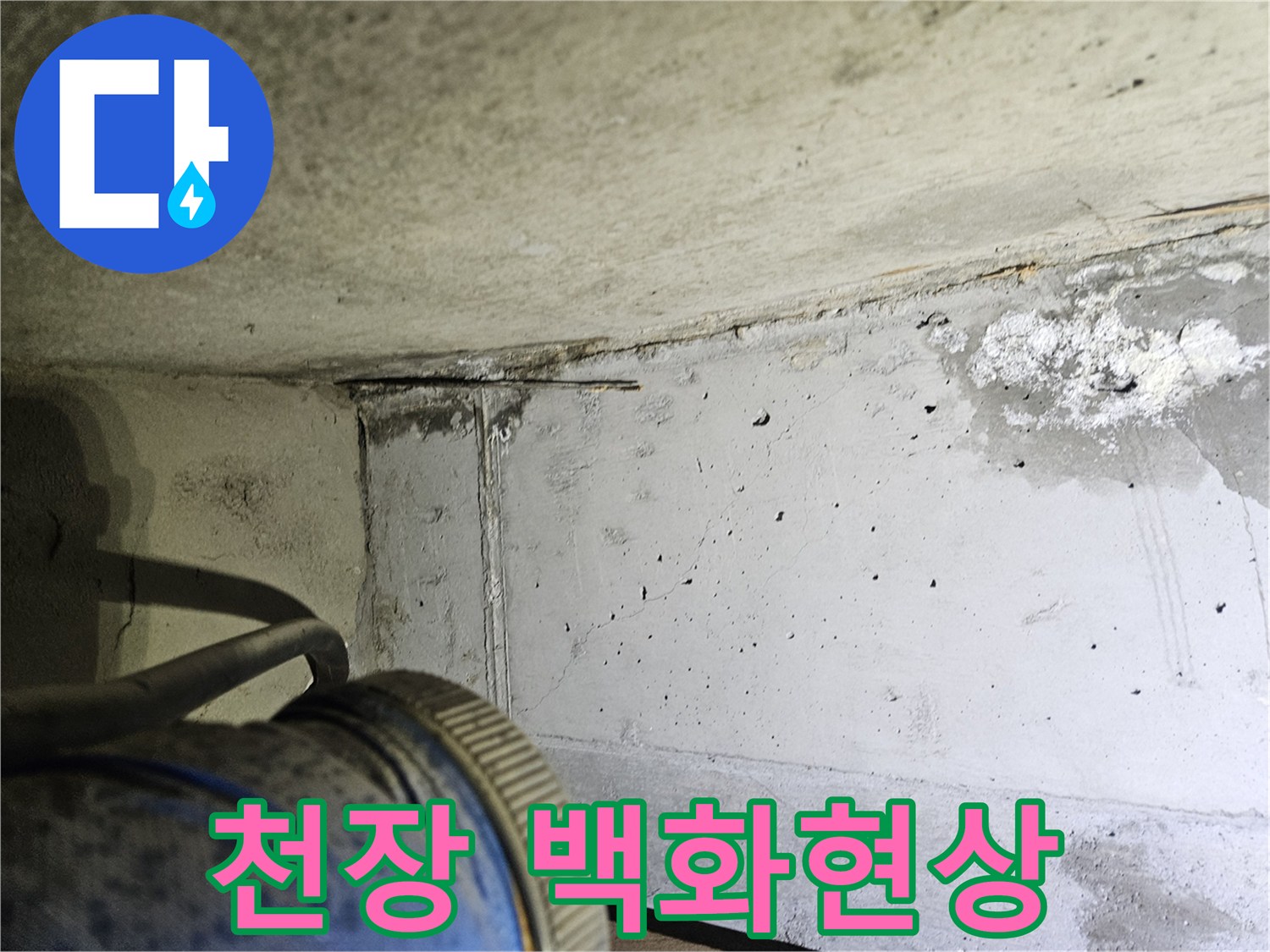 하얀 가루가 맺힌 콘크리트 슬래브 하단부