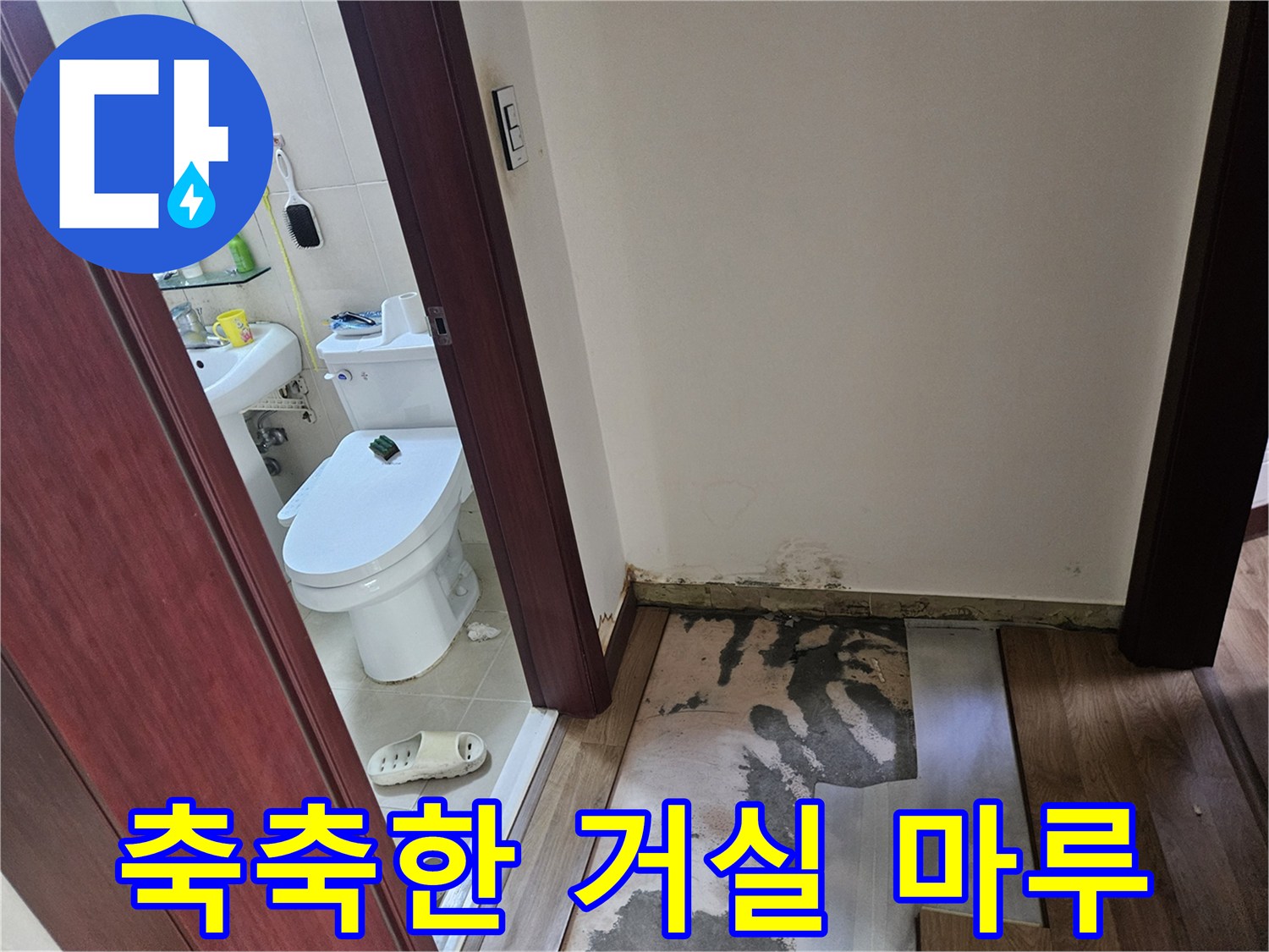물샘-증상으로-젖어있는-거실-마루