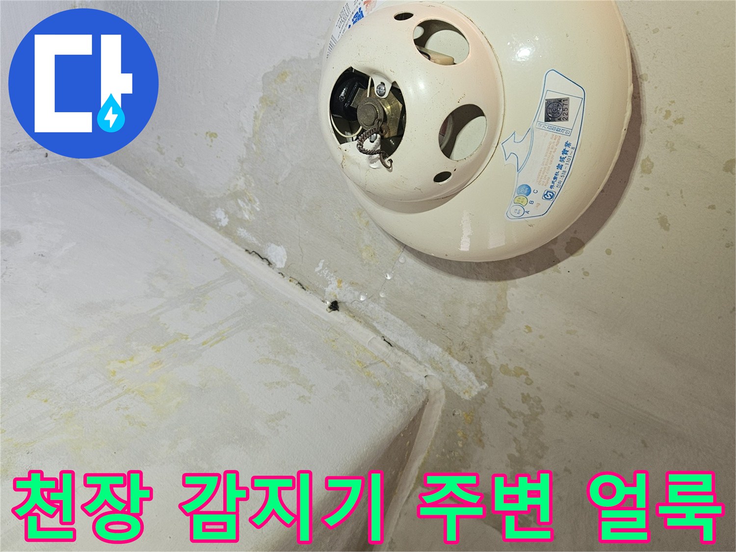 화재감지기 주변-천장 벽면 누수 흔적