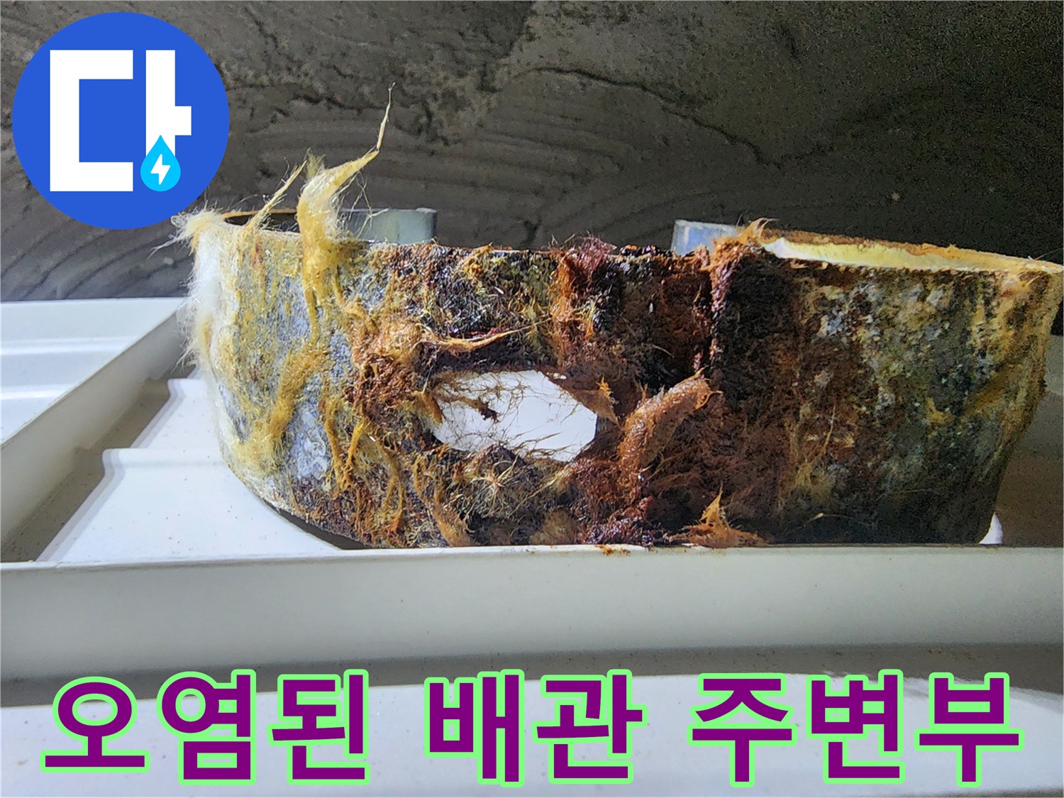 누수로 인해 젖은-배관 보온재