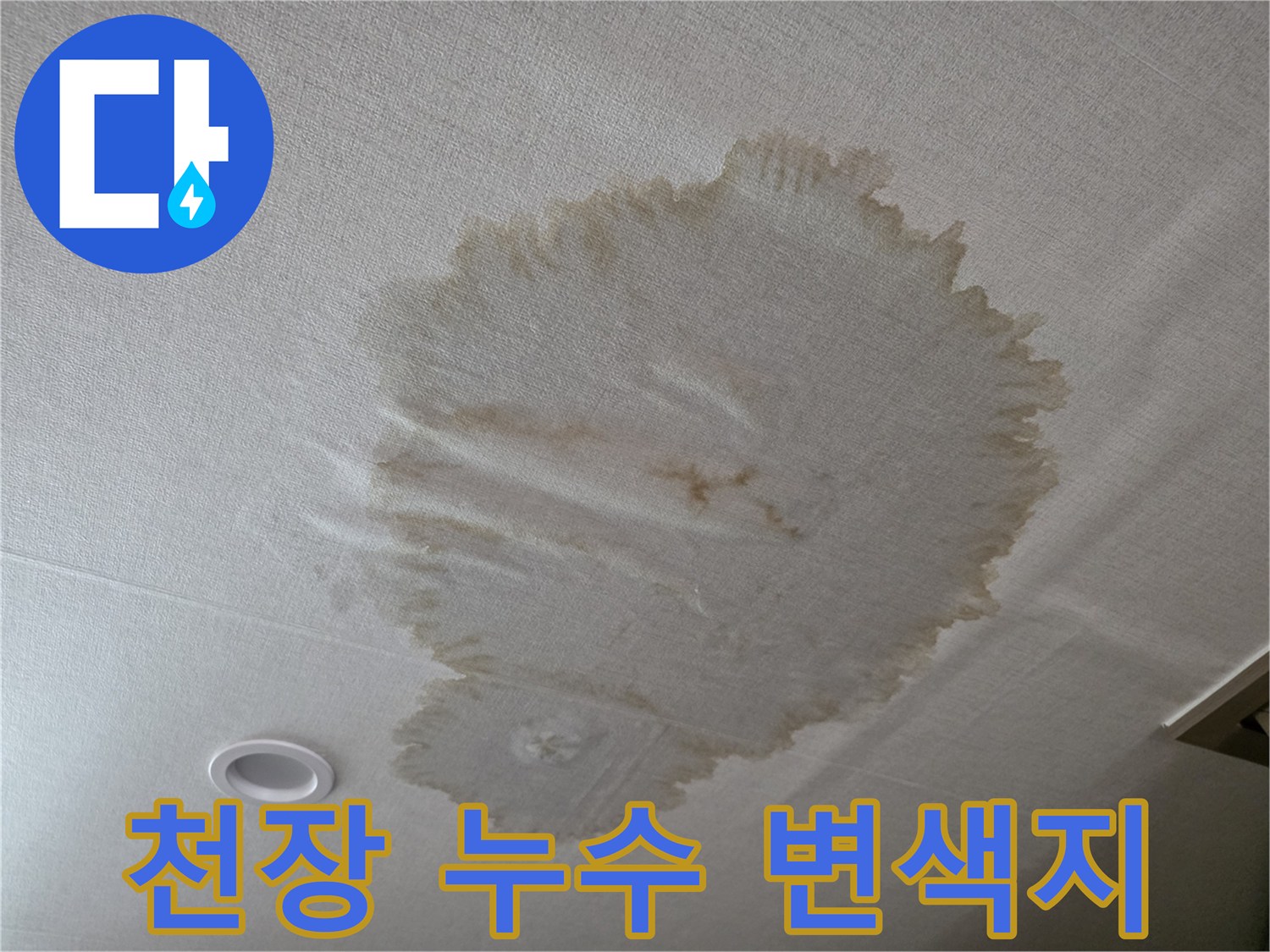 갈색으로 변한 천장 마감재의 누수 흔적
