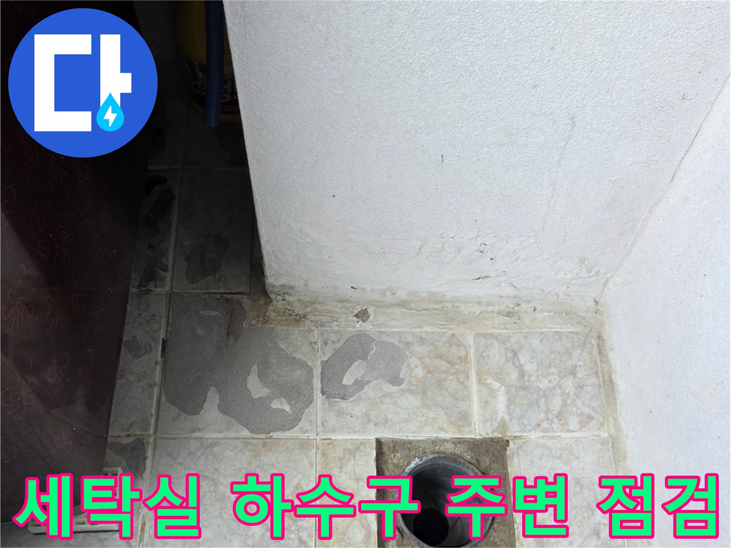 배수구-입구-주위-타일-침수-흔적-확인