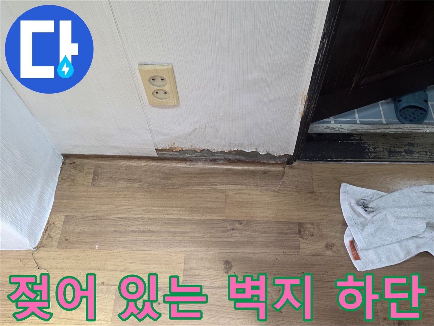 세탁실 구석-벽면 하단부의 습기 및 곰<0xAE>팡이 발생
