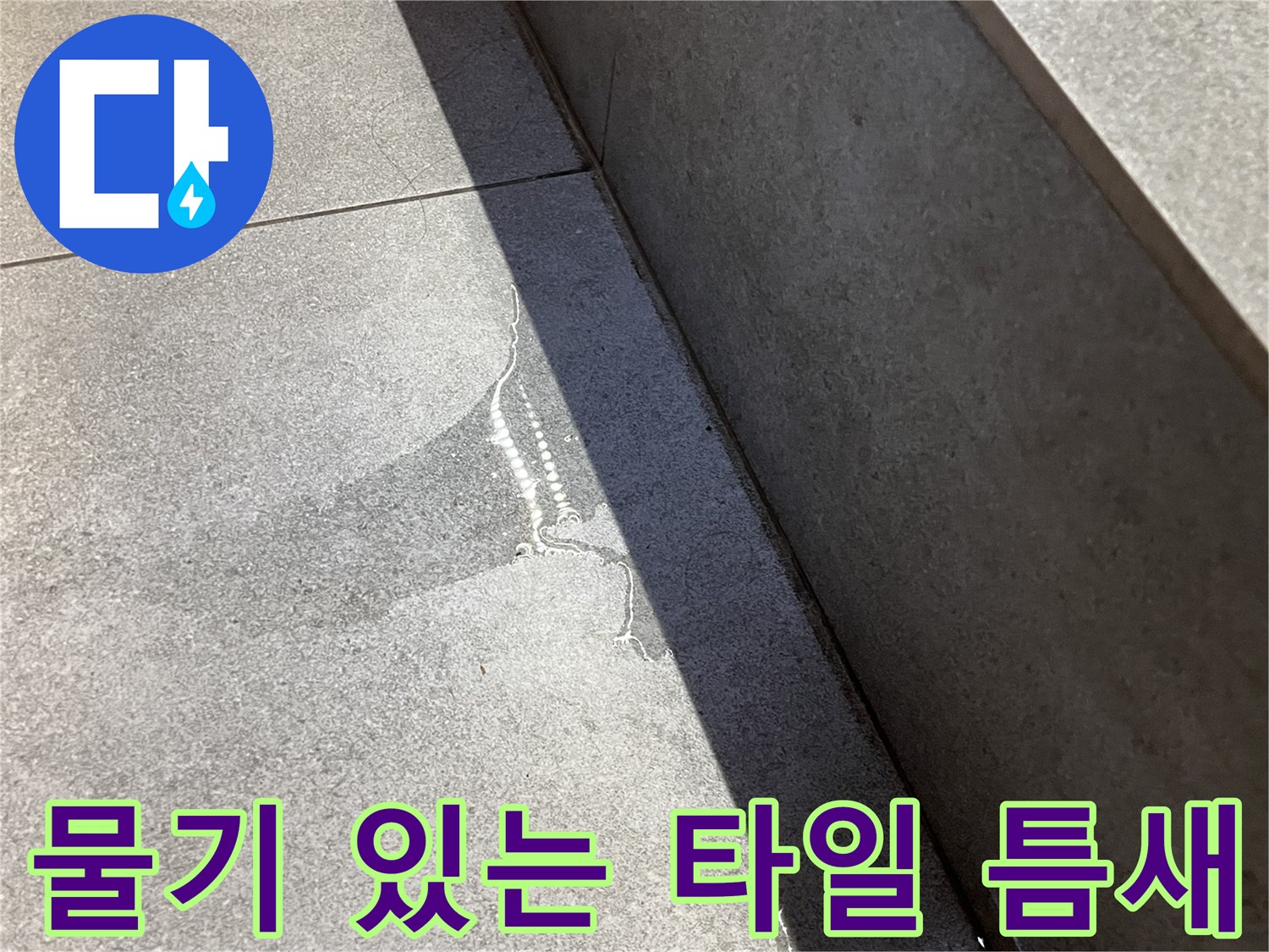 타일 접합부에 고인 물기 확인