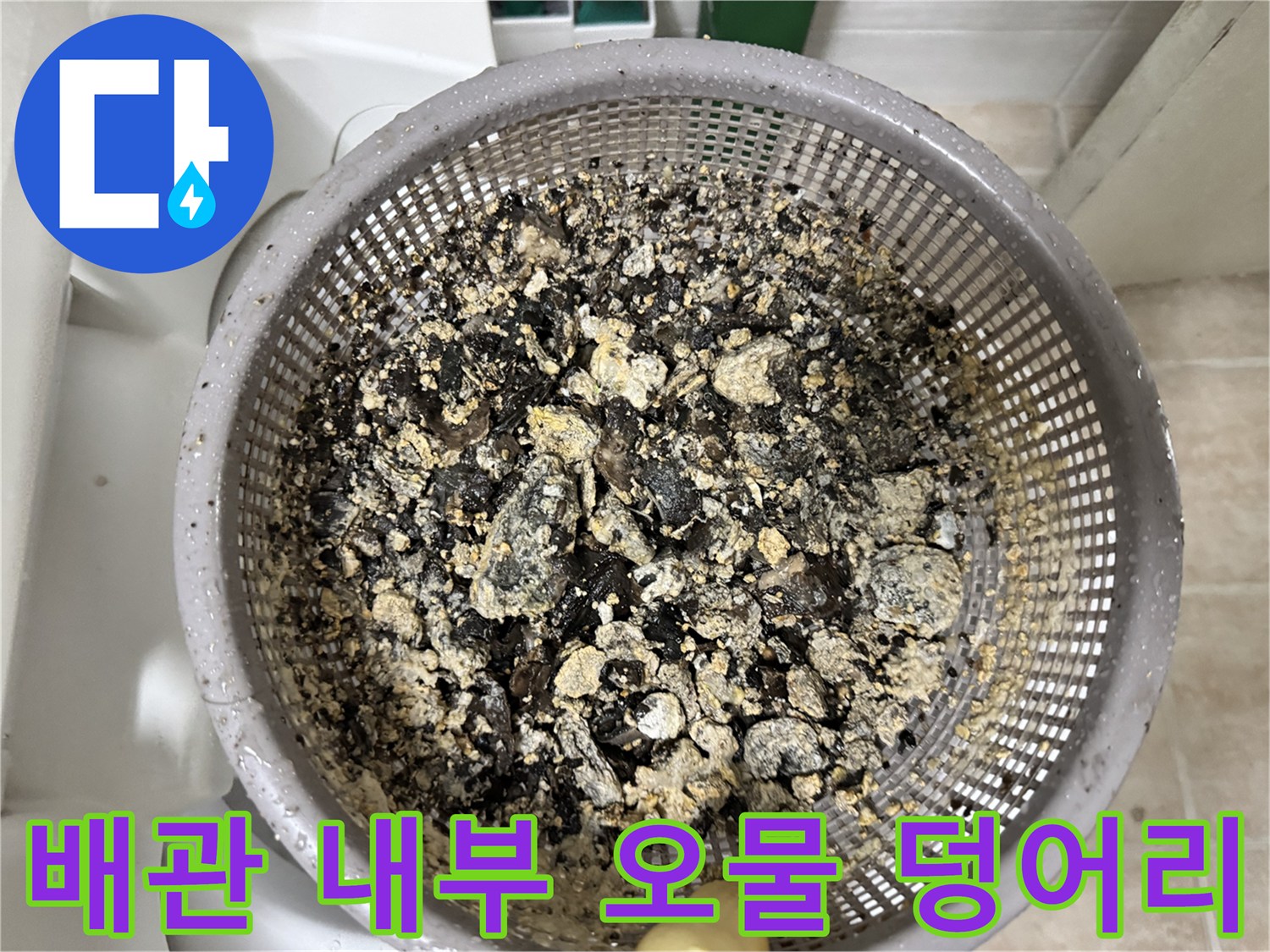 싱크대-배관-세척-후-추출된-기름-찌꺼기-상태