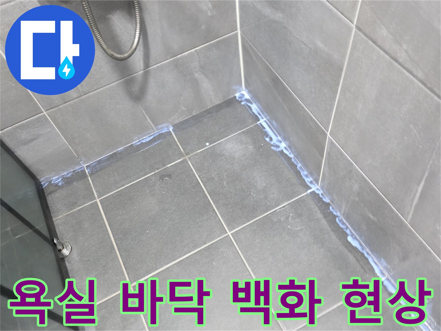 타일 줄눈 사이의 하얀색 백화 침착물