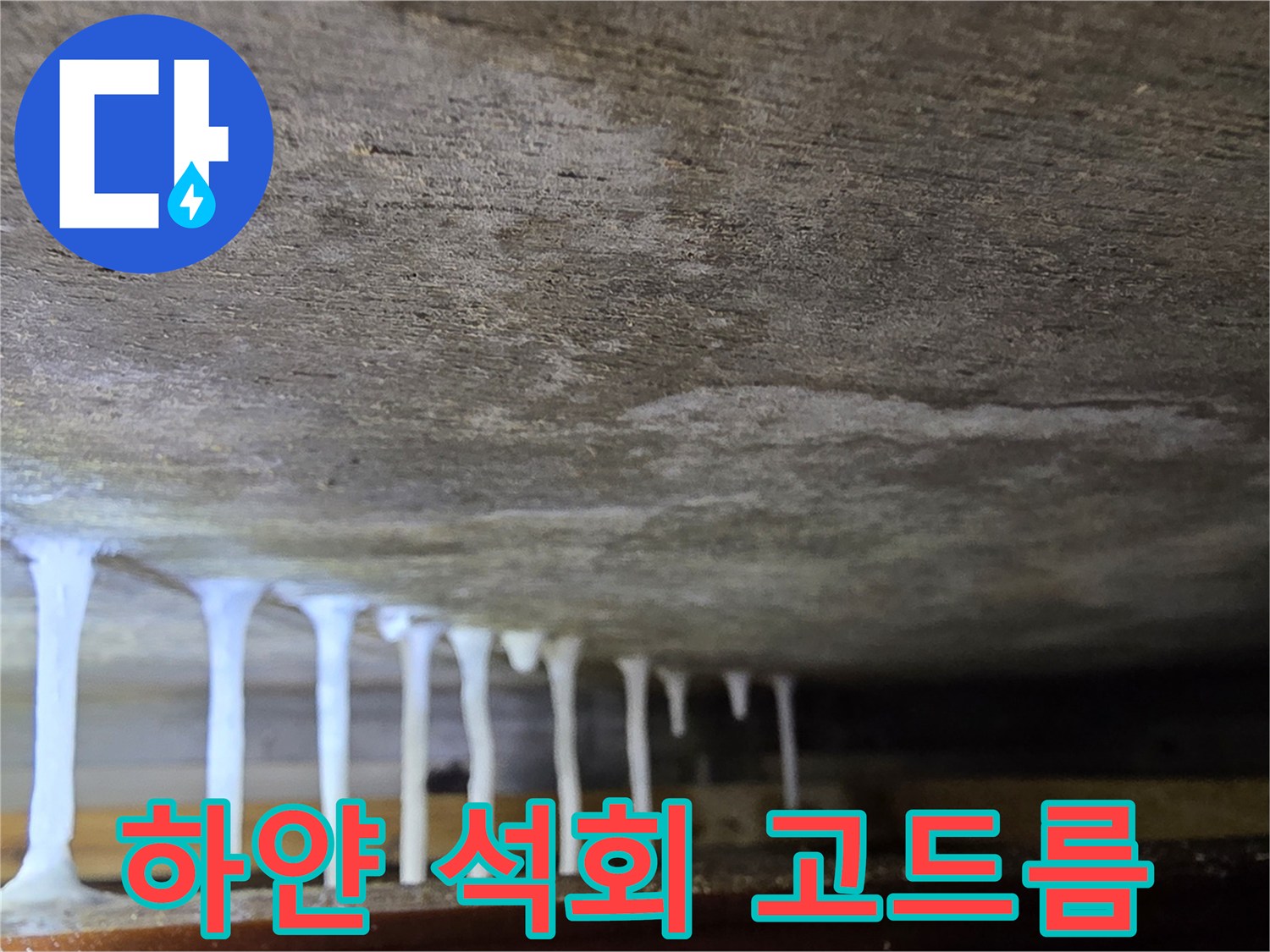 천장 콘크리트 면에 맺힌 하얀색 석회물 자국