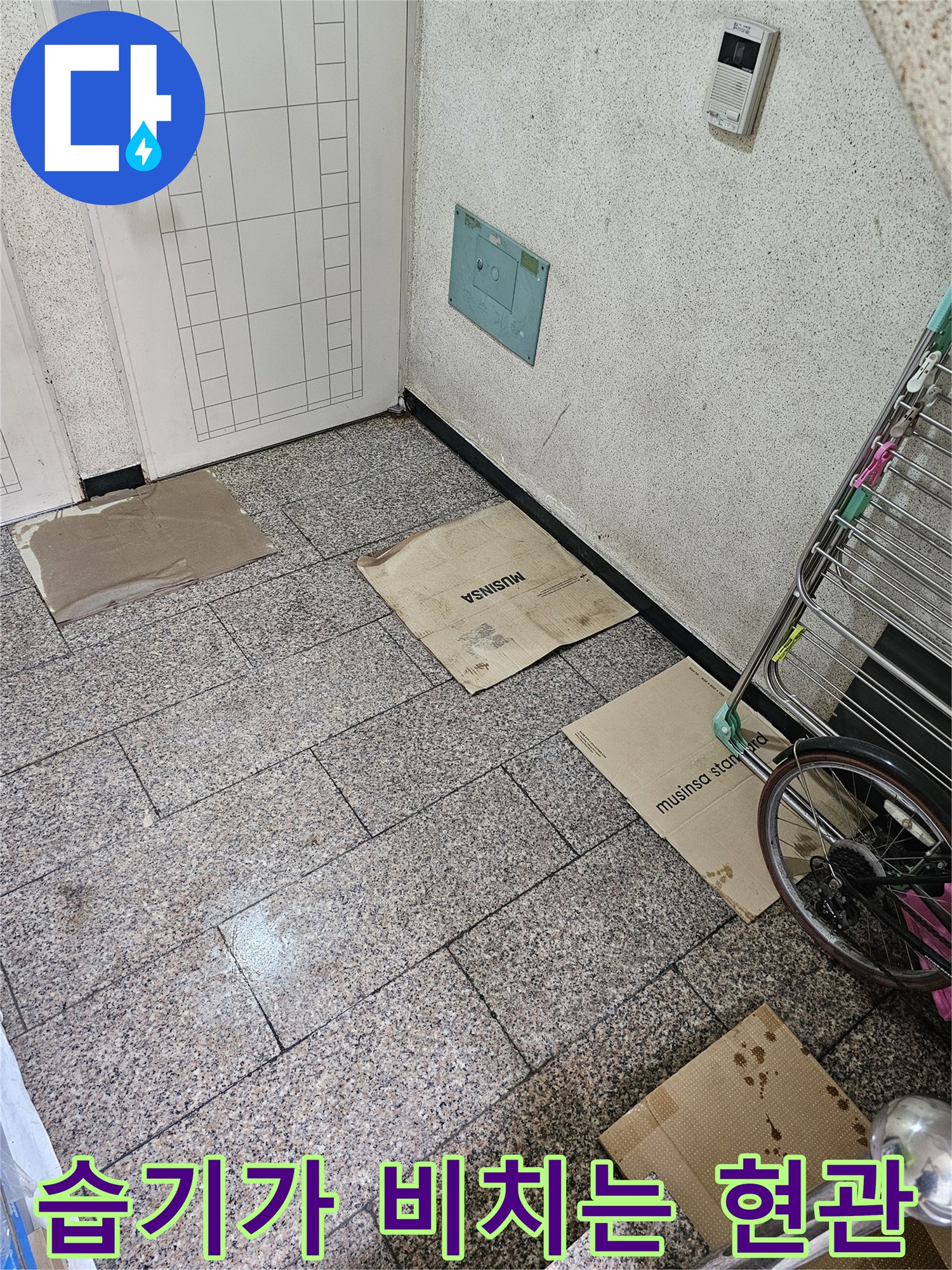 현관 입구 바닥의 물기 및 보양 상태