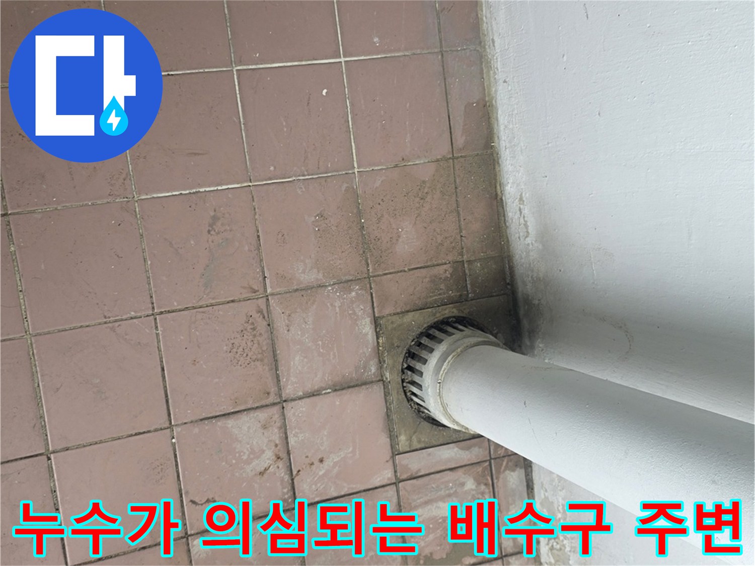 세탁실-배수구-주변의-물기-및-오염된-타일