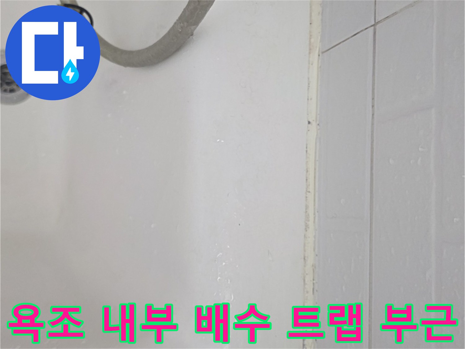 물기가 맺혀 있는 욕조 바닥 타일 영역