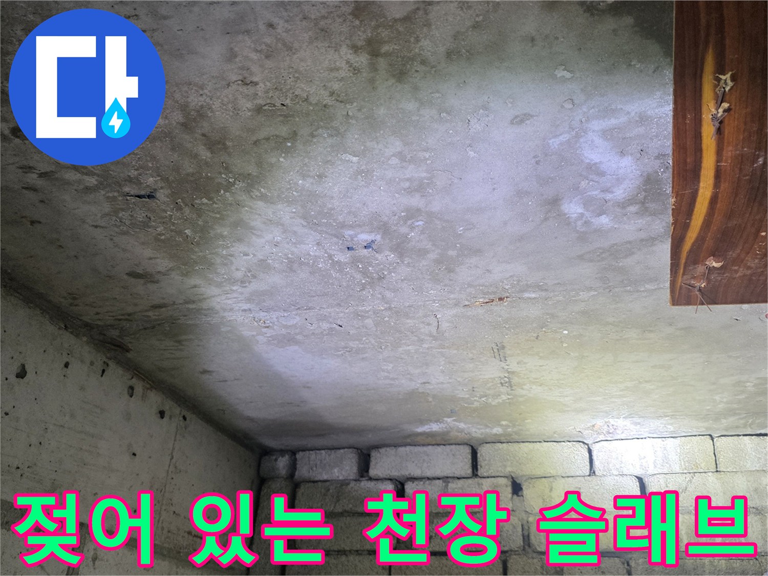 습기로 인해-물기가 머물러 있는 천장 콘크리트 면