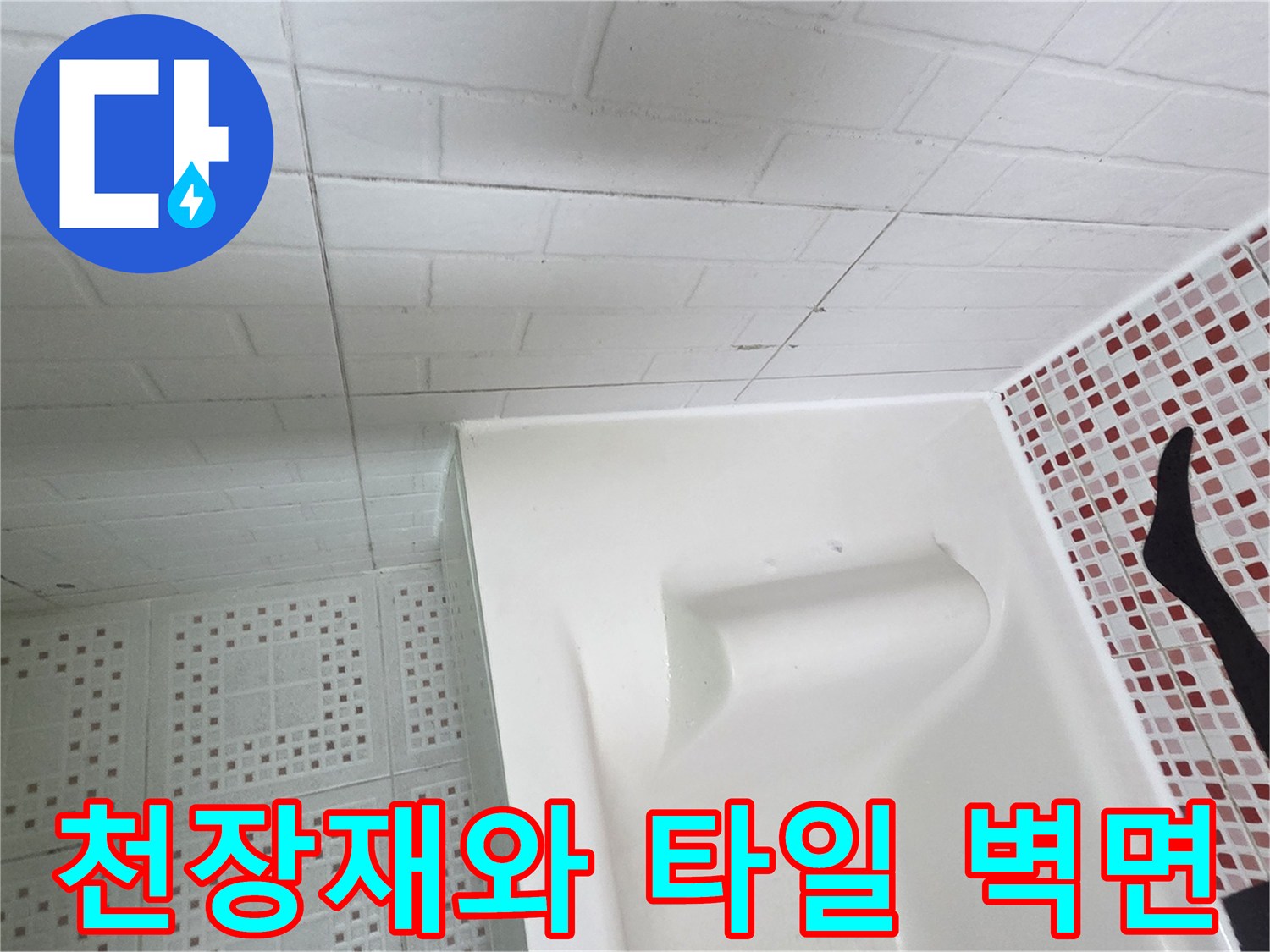 욕실-내부-천장-패널과-모자이크-타일