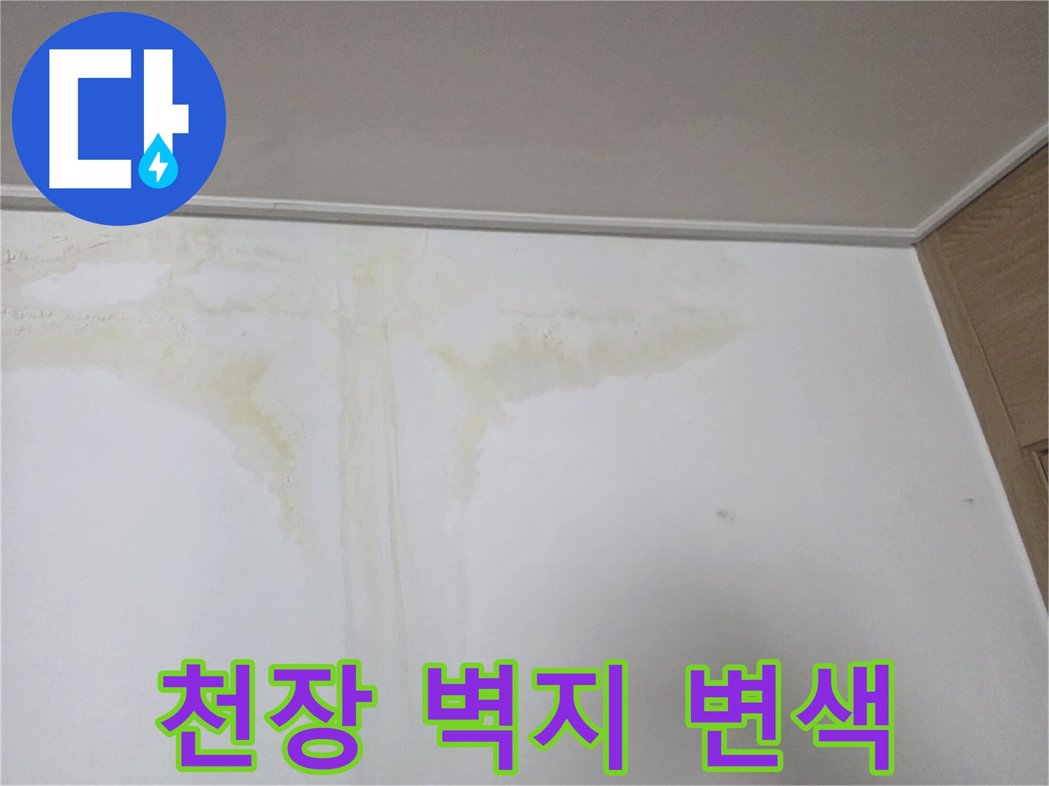 천장 모서리 부분의 곰팡이와 물번짐 현상