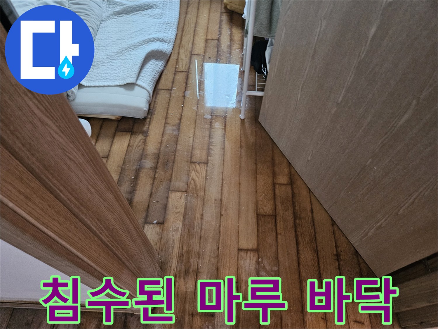 물기가 가득한<br>나무 마루의 모습