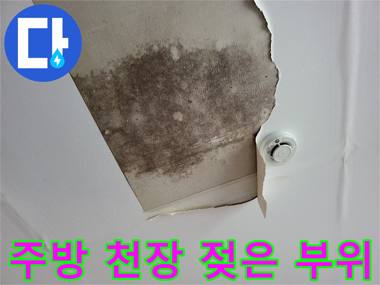 물샘-흔적으로-검게-오염된-천장-벽지-모습