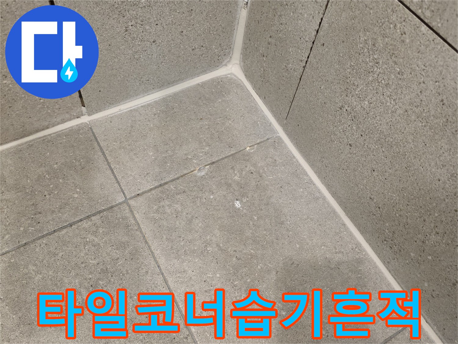 타일-교차-지점의-물기-머금은-변색-부분