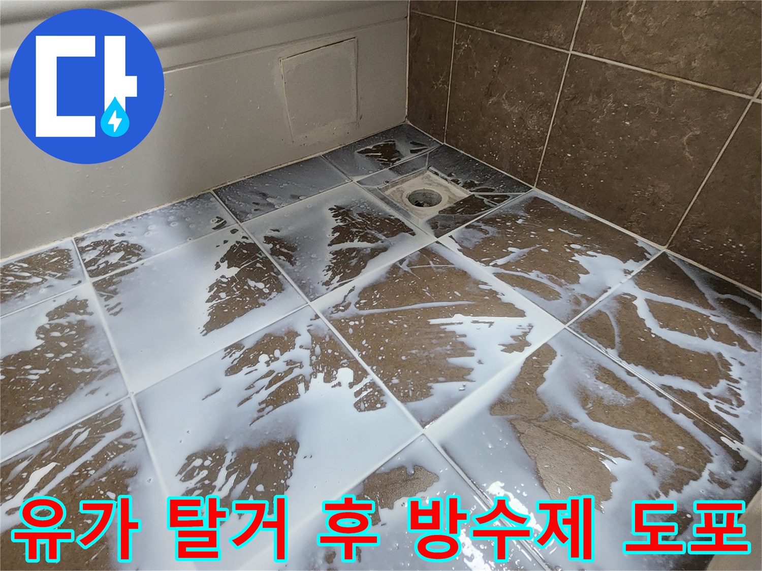 욕실-배수구-주변-침투-방수제-도포-작업-현장